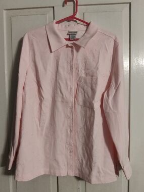 Fashion Bug Women's 14/16W Pink Collared Long Sleeve Embroidered Button-Up
